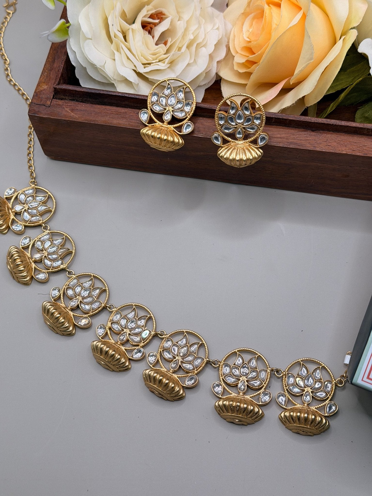 Lotus necklace Necklace Set (Necklace & Earrings) - Suramya