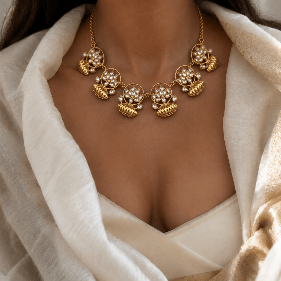 Lotus necklace Necklace Set (Necklace & Earrings) - Suramya
