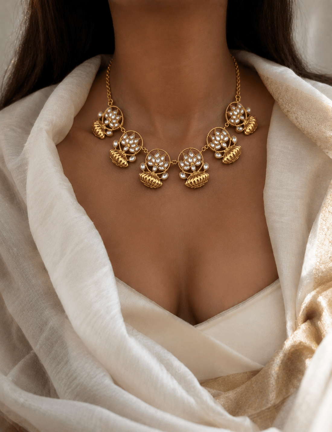 Lotus necklace Necklace Set (Necklace & Earrings) - Suramya