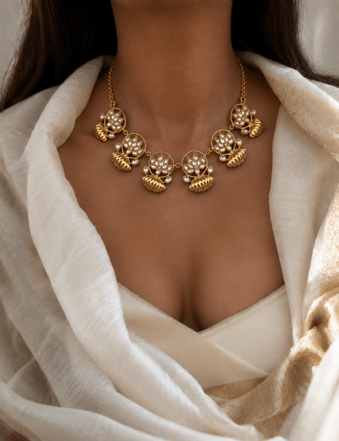 Lotus necklace Necklace Set (Necklace & Earrings) - Suramya