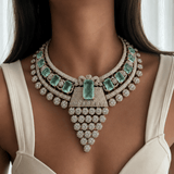 Maharani Amal Mint & Diamond Zircon Luxe Couture Statement Necklace Set - Suramya Designs
