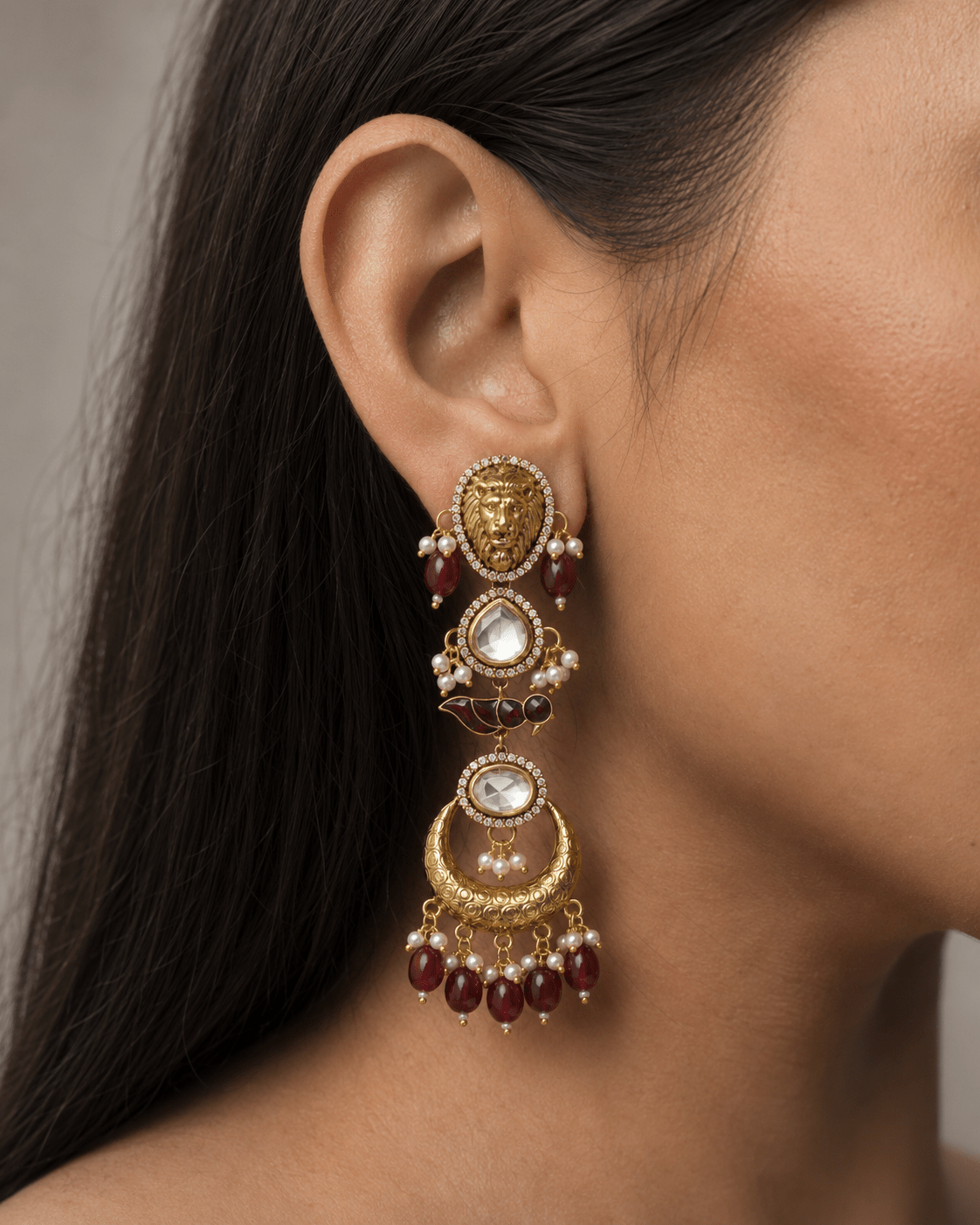 Maharani Lion Motif Chandbalis - Suramya Designs