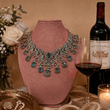 Mint & Diamond Zircon Statement Necklace Set (Necklace & Earrings) - Suramya