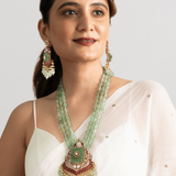 Mint Green Kundan Victorian Peacock Necklace Set - Suramya