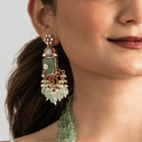 Mint Green Kundan Victorian Peacock Necklace Set - Suramya