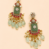 Mint Green Kundan Victorian Peacock Necklace Set - Suramya