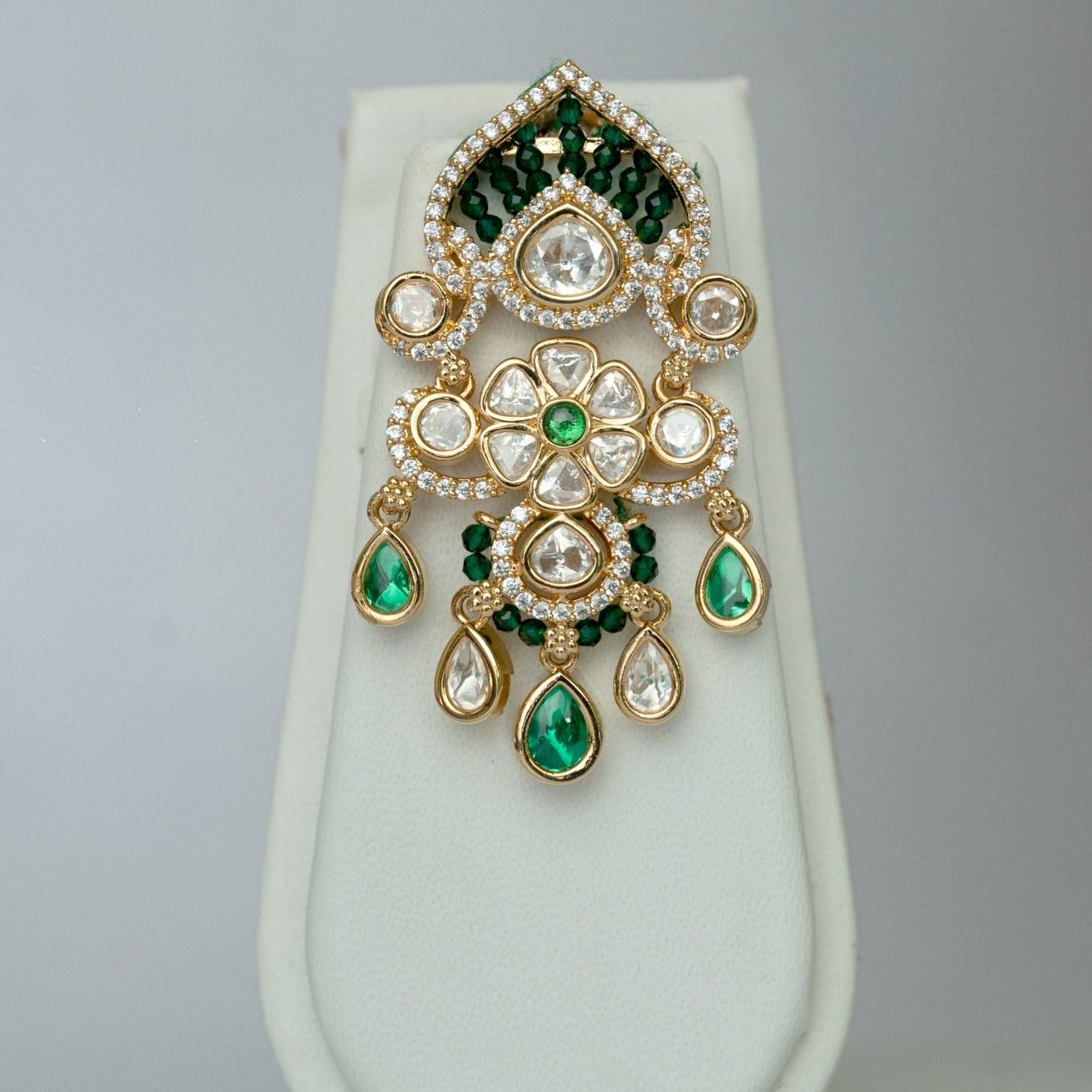 Moissanite & Emerald Chandelier Necklace Set with Earrings - Suramya