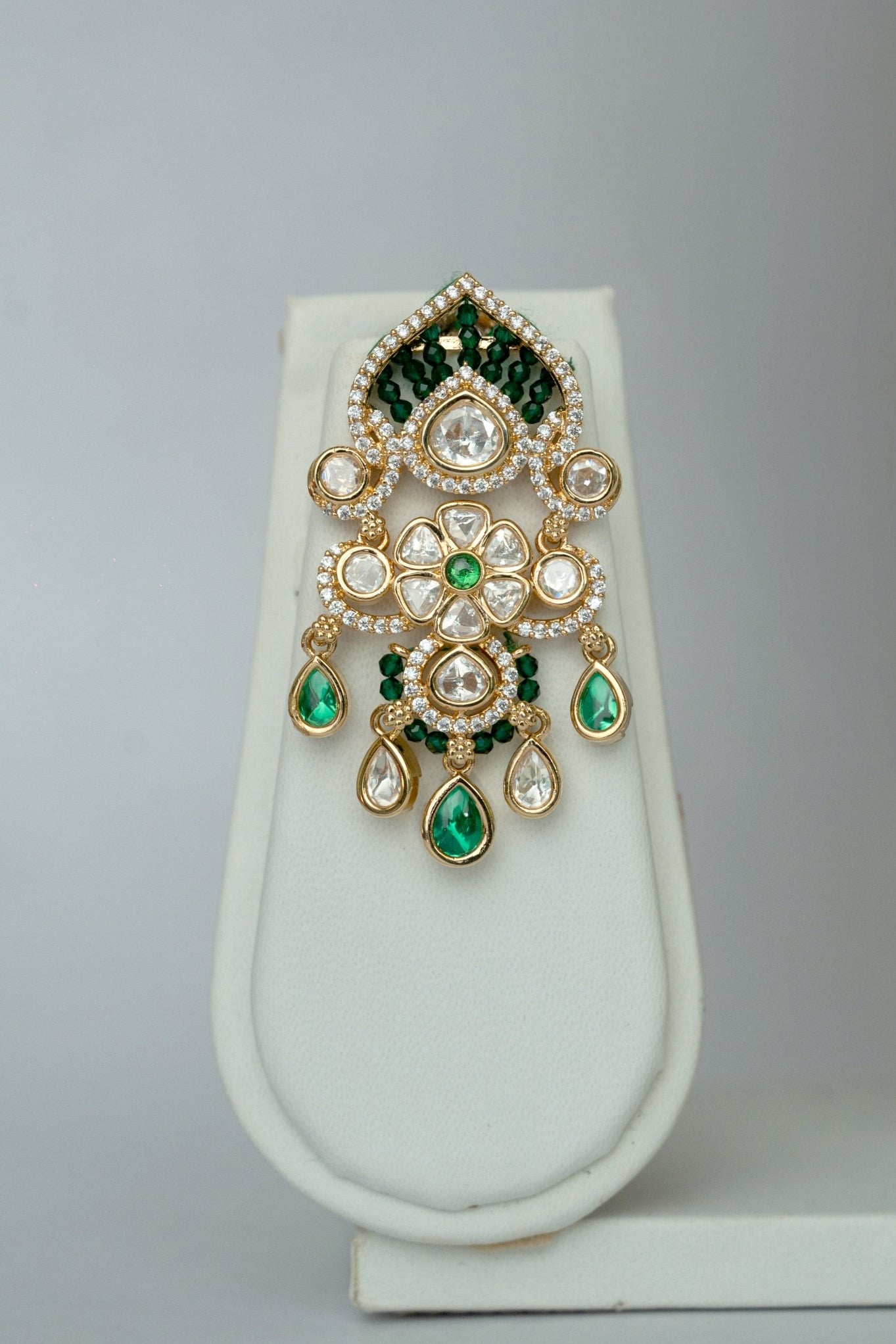 Moissanite & Emerald Chandelier Necklace Set with Earrings - Suramya