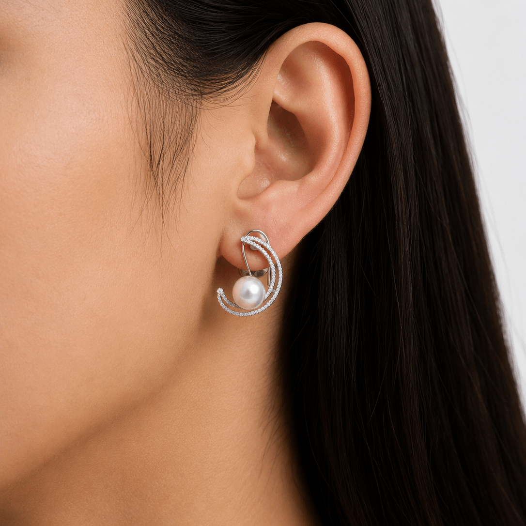 Moonlit Pearl Hoops - Suramya Designs