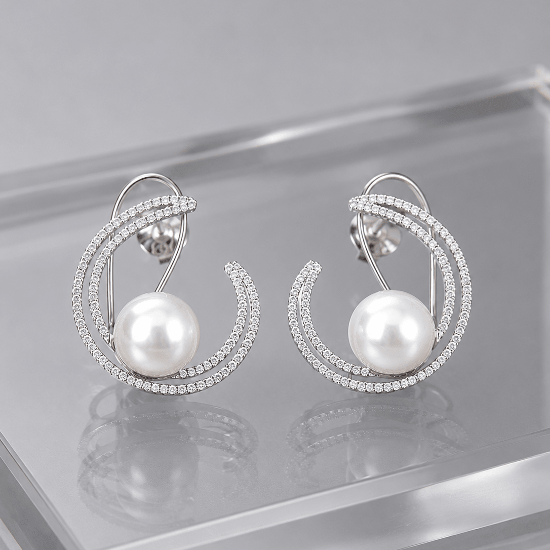 Moonlit Pearl Hoops - Suramya Designs