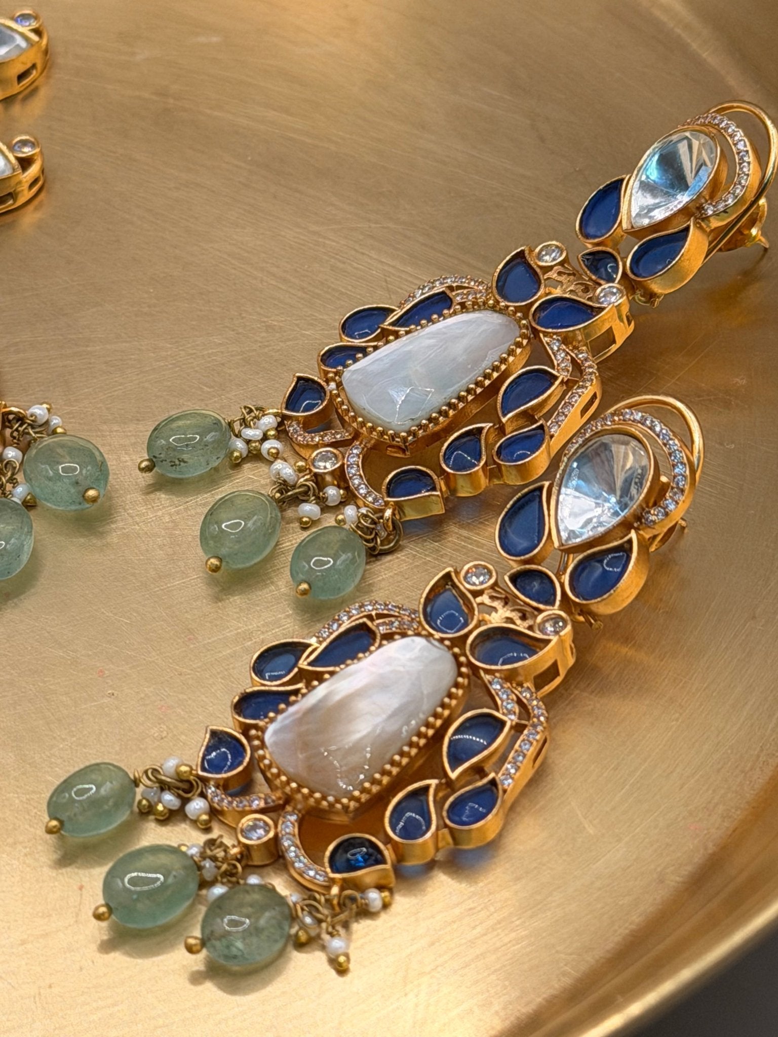 Moonstone Blue Kundan Statement Necklace - Suramya