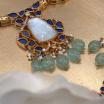 Moonstone Blue Kundan Statement Necklace - Suramya