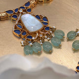 Moonstone Blue Kundan Statement Necklace - Suramya