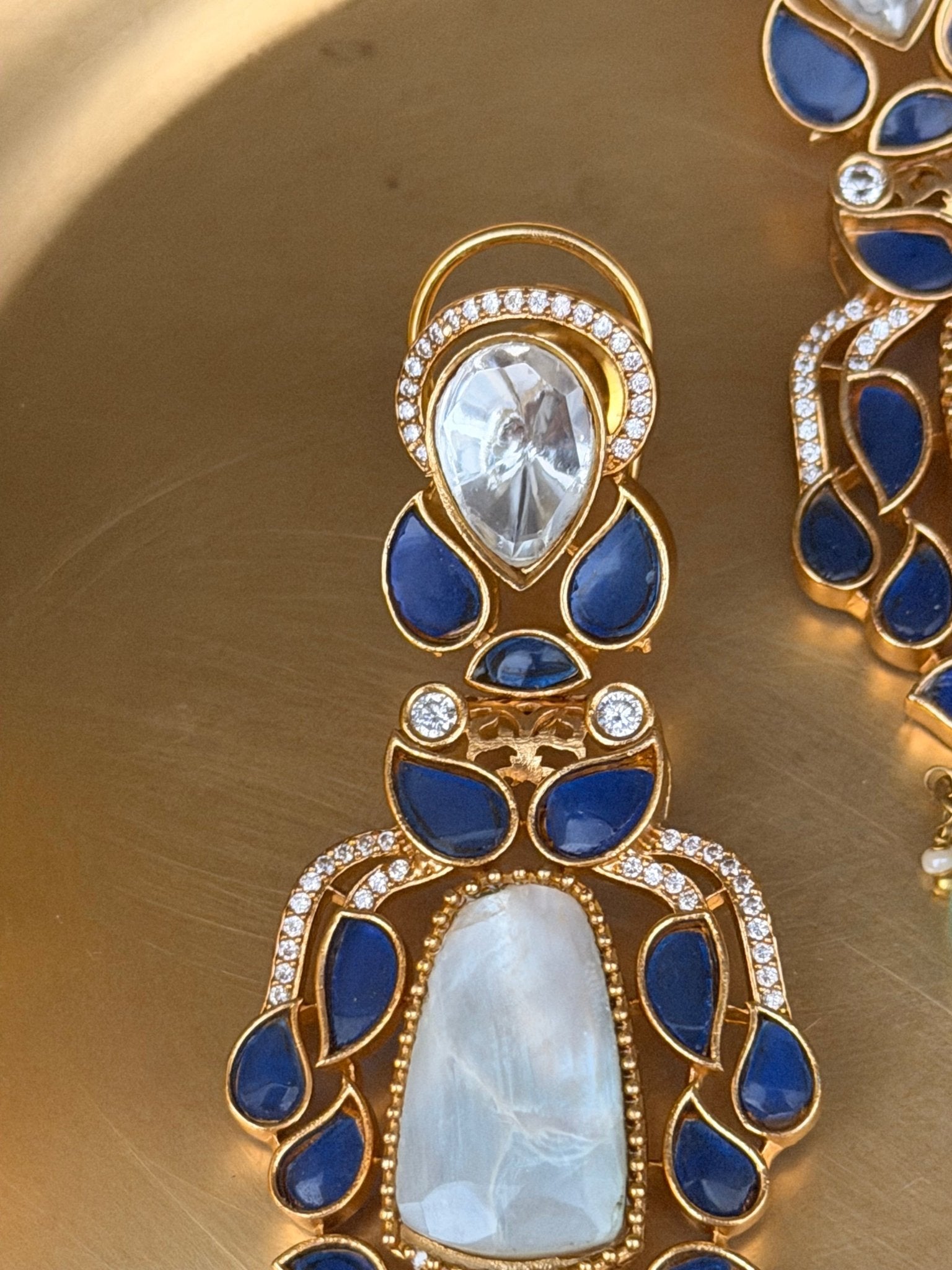 Moonstone Blue Kundan Statement Necklace - Suramya