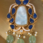 Moonstone Blue Kundan Statement Necklace - Suramya