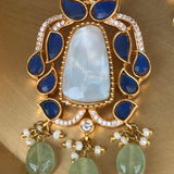 Moonstone Blue Kundan Statement Necklace - Suramya
