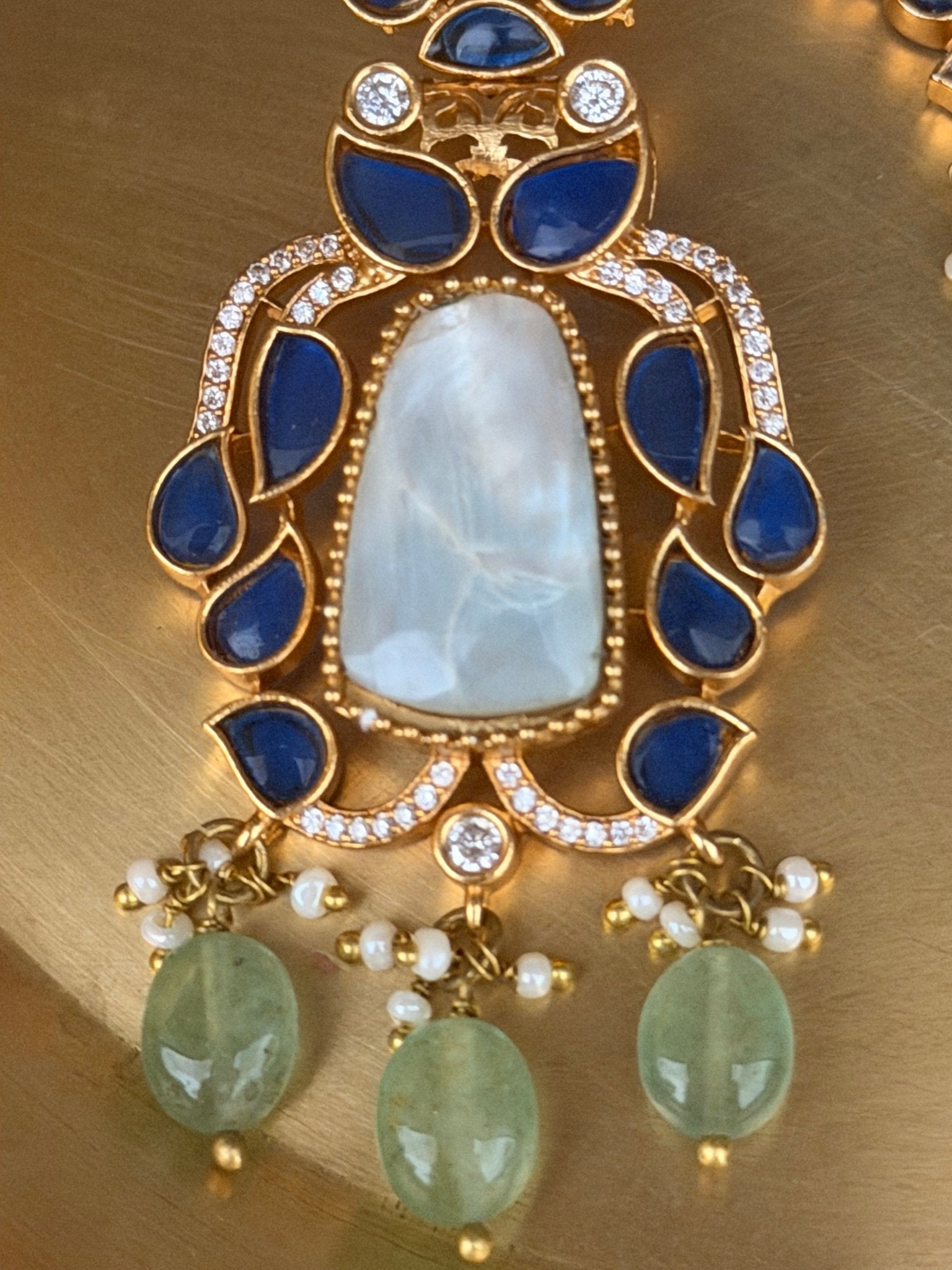 Moonstone Blue Kundan Statement Necklace - Suramya