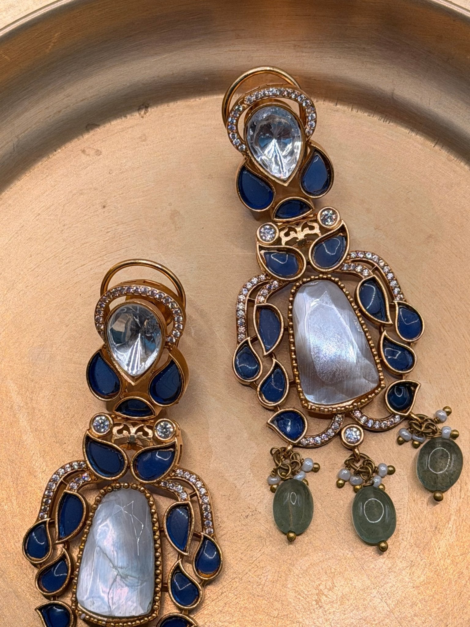 Moonstone Blue Kundan Statement Necklace - Suramya