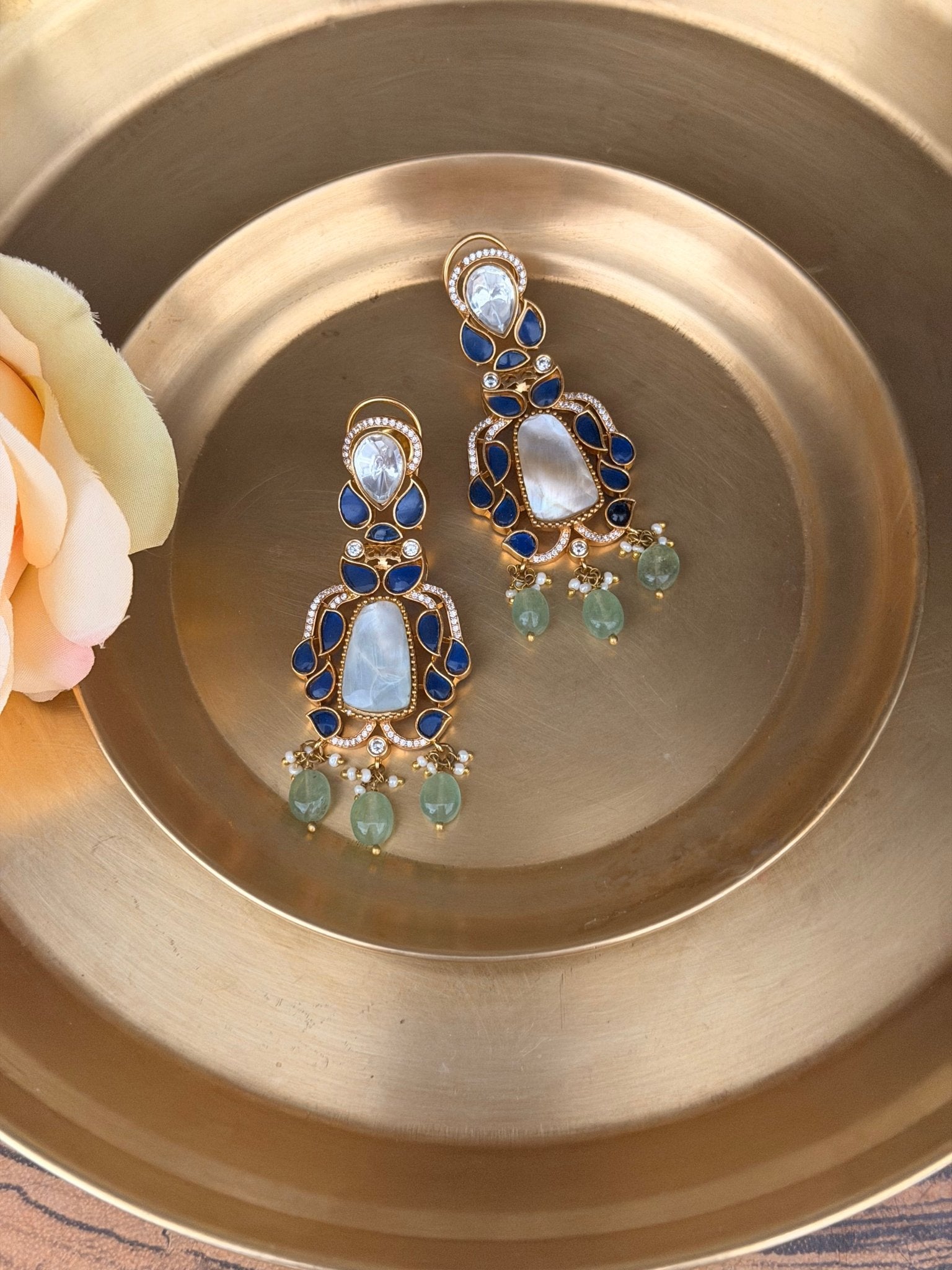 Moonstone Blue Kundan Statement Necklace - Suramya