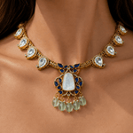 Moonstone Blue Kundan Statement Necklace - Suramya