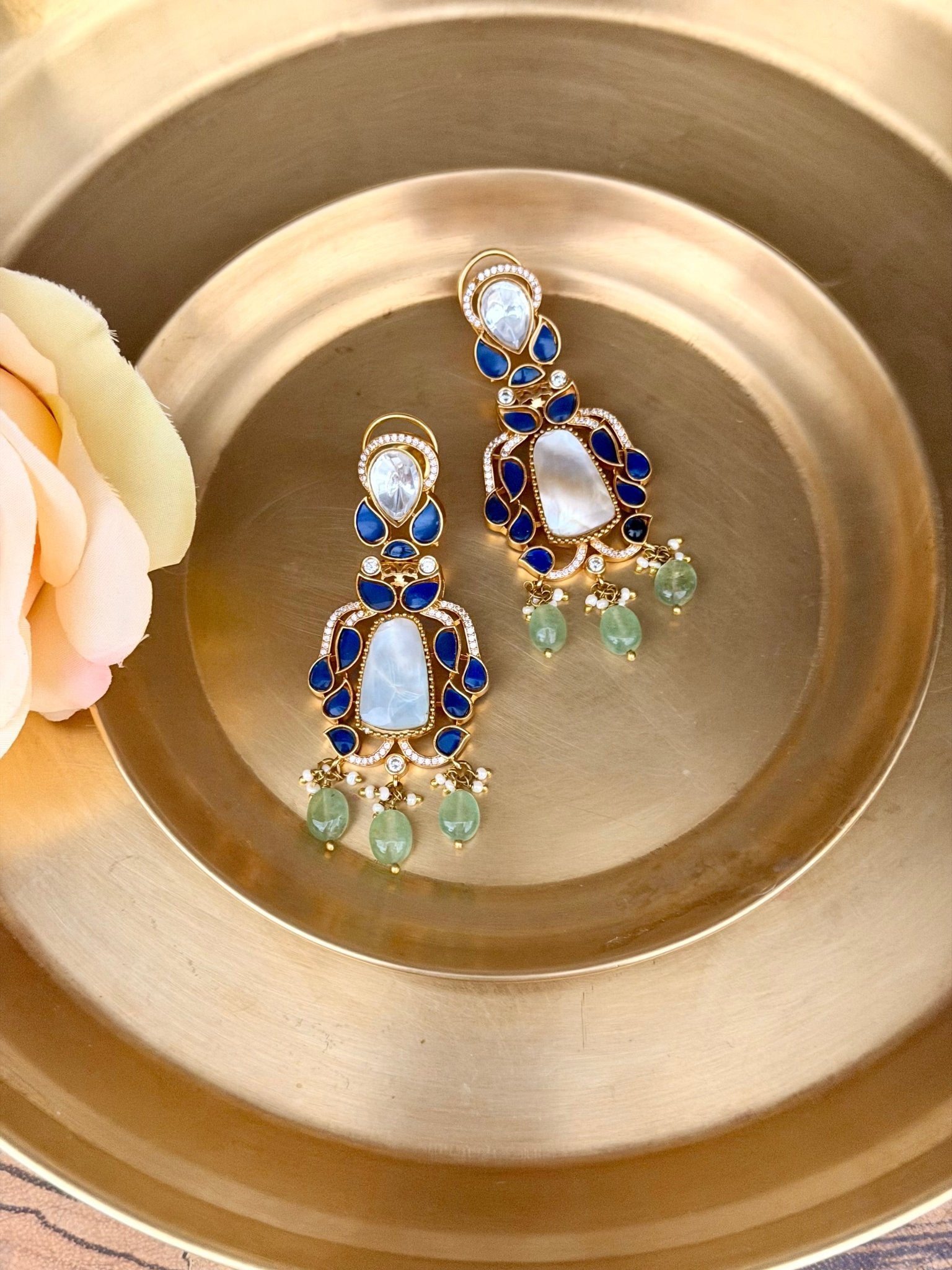 Moonstone Blue Kundan Statement Necklace - Suramya