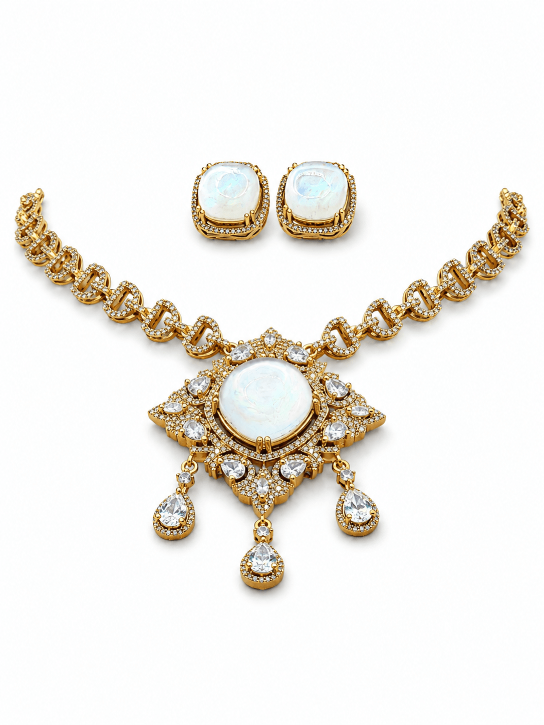 Moonstone & Victorian Necklace Set - Suramya Designs
