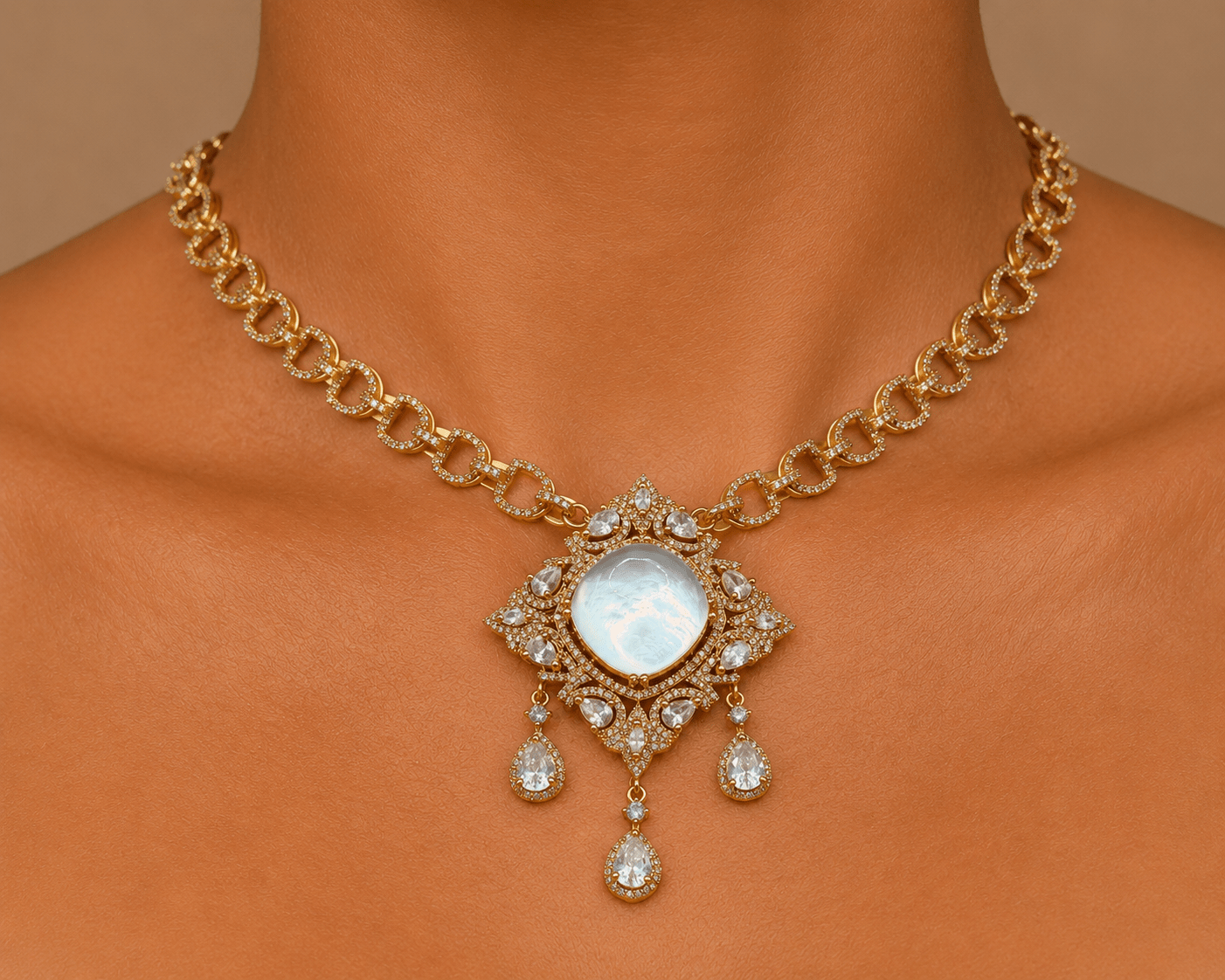 Moonstone & Victorian Necklace Set - Suramya
