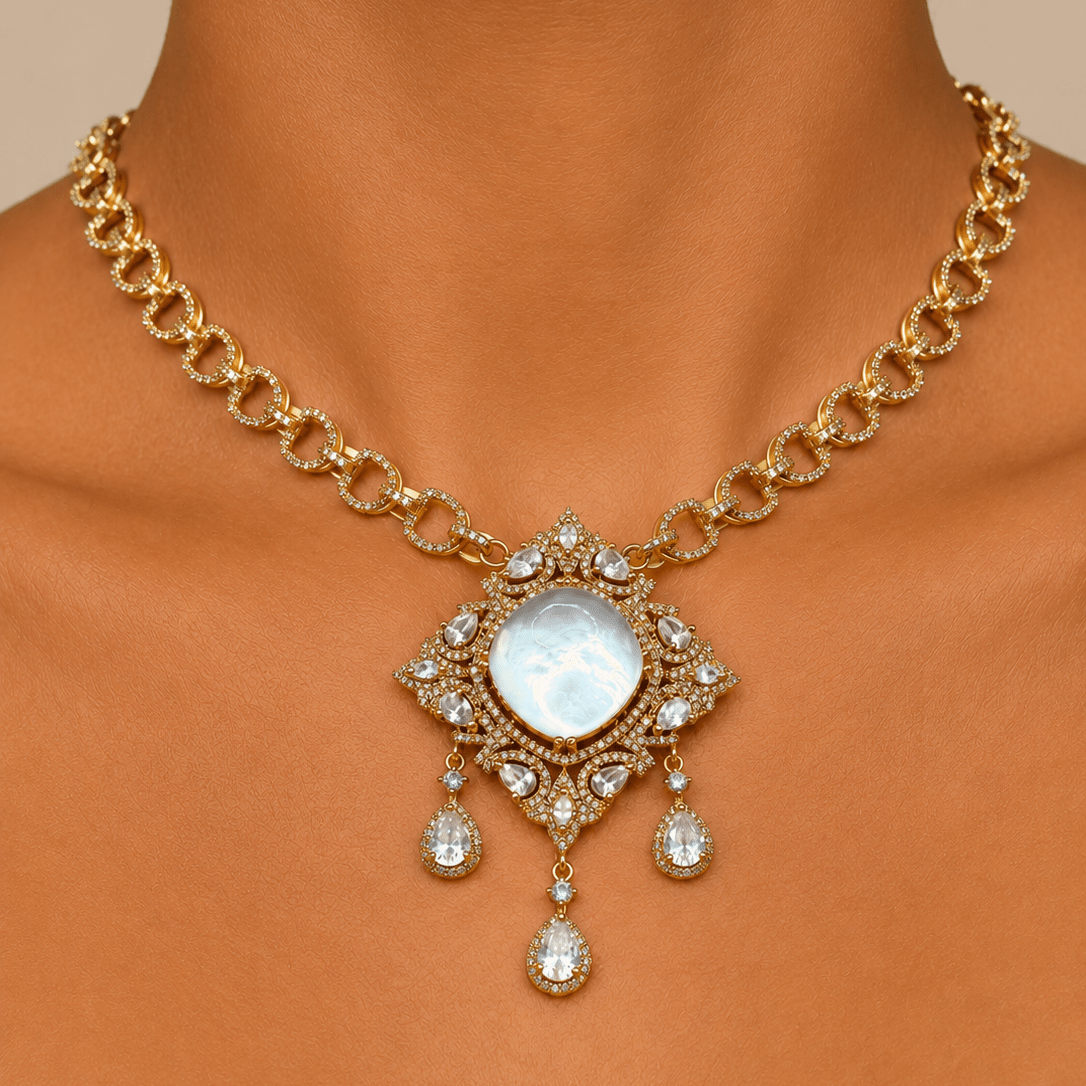 Moonstone & Victorian Necklace Set - Suramya Designs