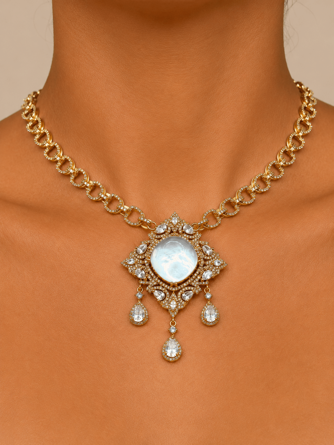 Moonstone & Victorian Necklace Set - Suramya Designs