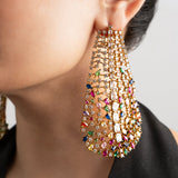 Multicolour Crystal Statement Drop Long Earrings - Suramya
