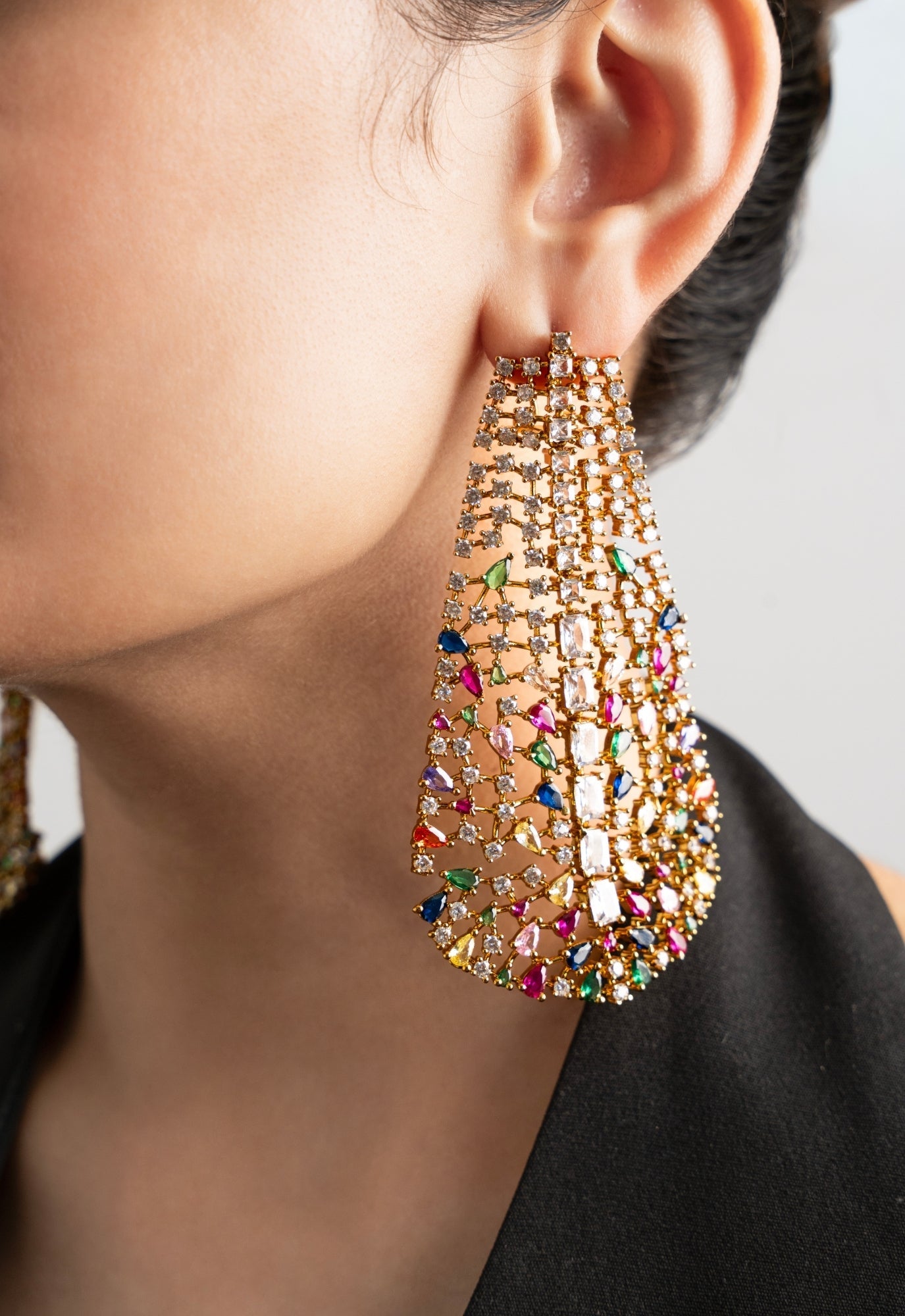 Multicolour Crystal Statement Drop Long Earrings - Suramya