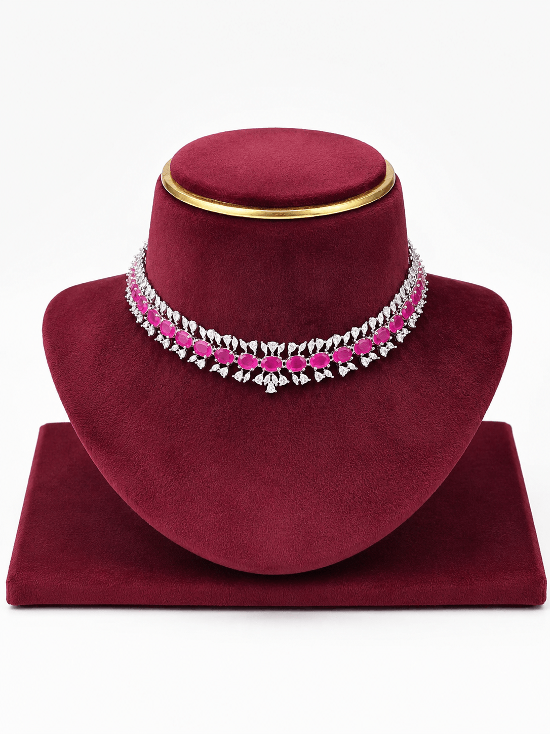 Nayra Elegance AD (American Diamond Set)- Ruby Pink and Royal Blue