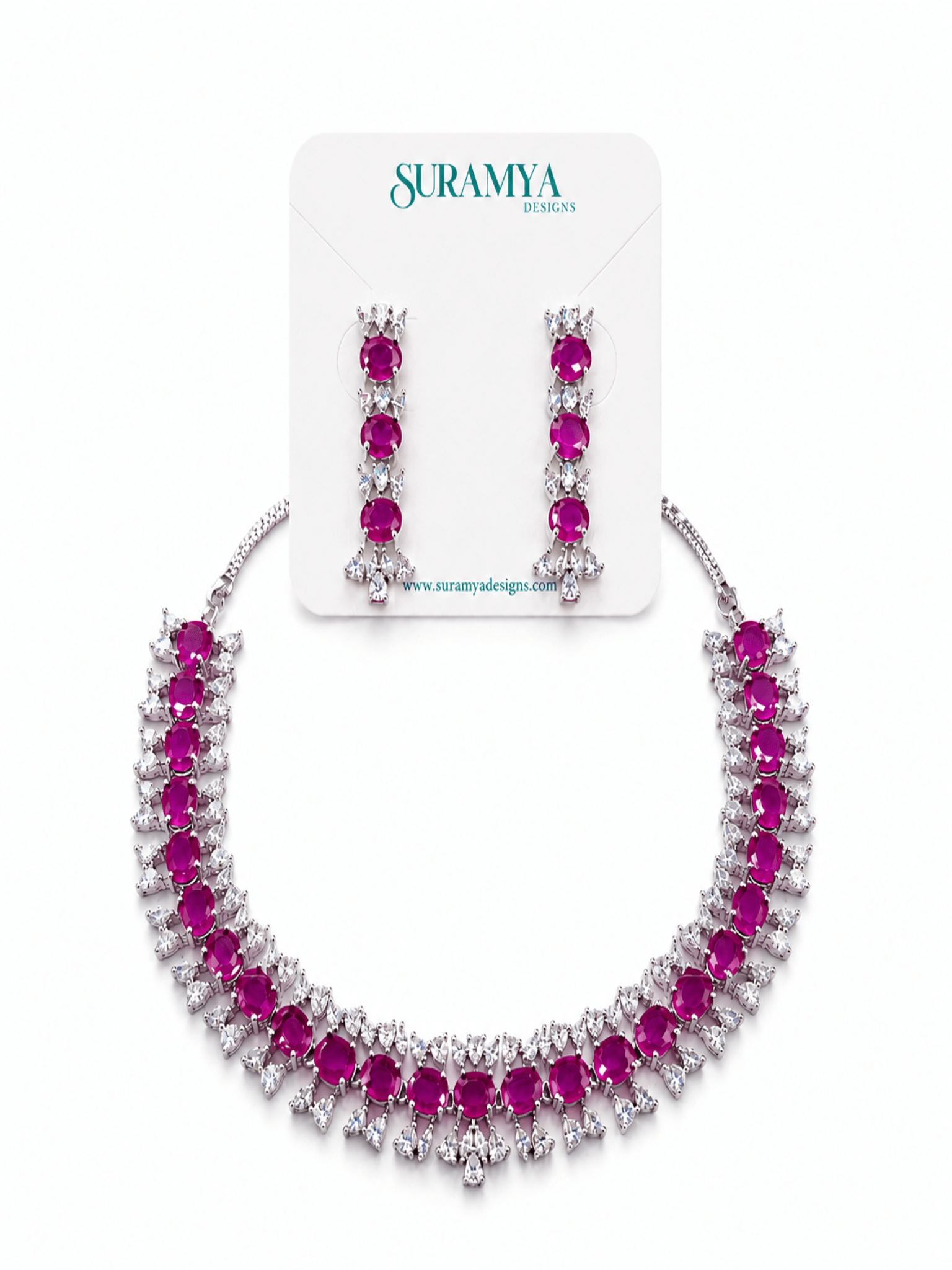 Nayra Elegance AD (American Diamond Set)- Ruby Pink and Royal Blue