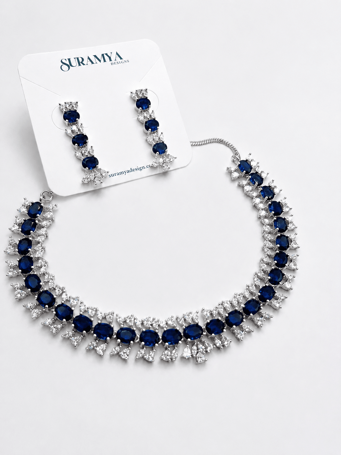 Nayra Elegance AD (American Diamond Set)- Ruby Pink and Royal Blue