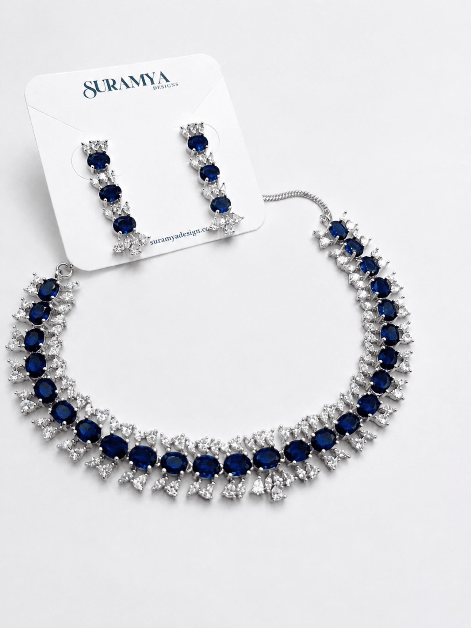 Nayra Elegance AD (American Diamond Set)- Ruby Pink and Royal Blue
