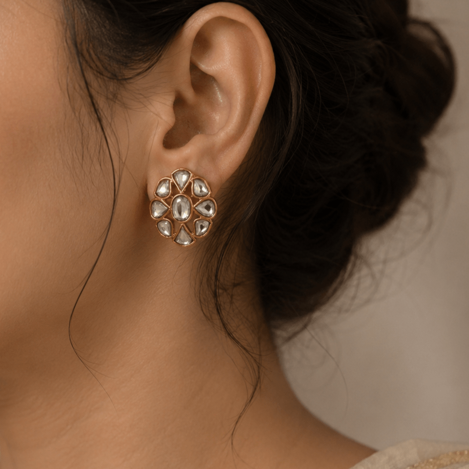 Noor Studs – Handcrafted Kundan Floral Earrings - Suramya Designs