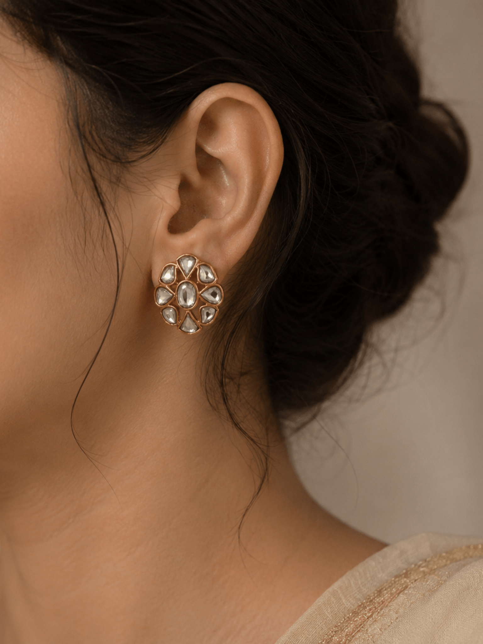 Noor Studs – Handcrafted Kundan Floral Earrings - Suramya Designs
