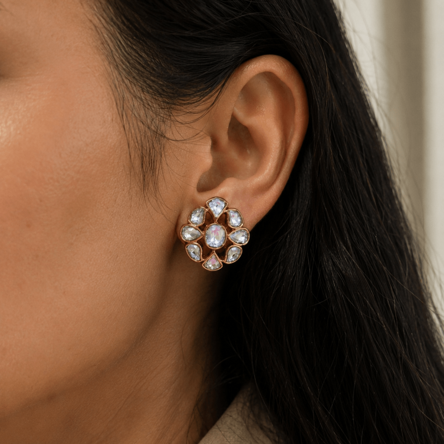 Noor Studs – Handcrafted Kundan Floral Earrings - Suramya Designs