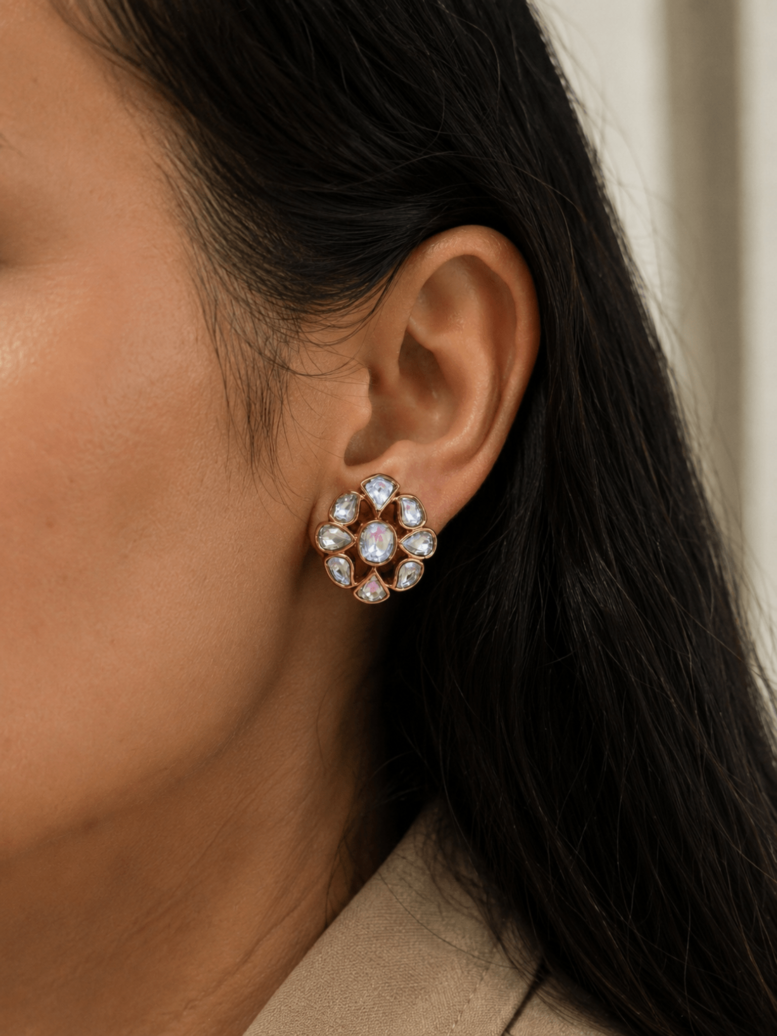 Noor Studs – Handcrafted Kundan Floral Earrings - Suramya Designs