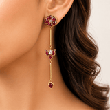 Padma Kundan Drop Earrings – Red & White - Suramya Designs
