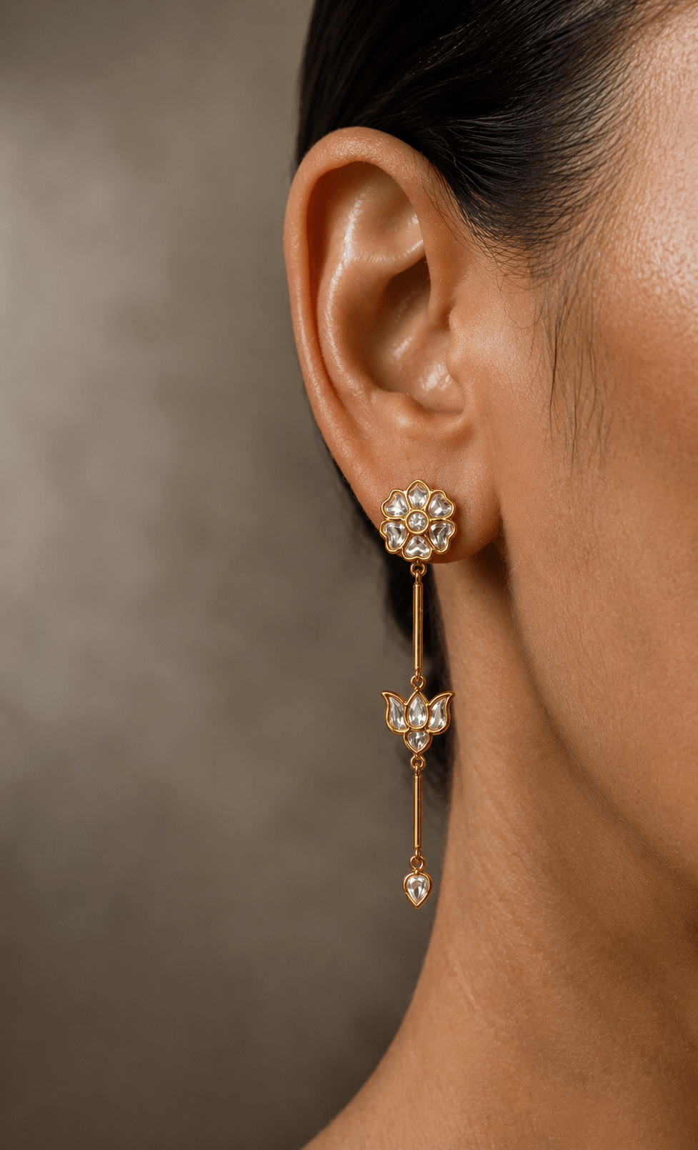 Padma Kundan Drop Earrings – Red & White - Suramya Designs