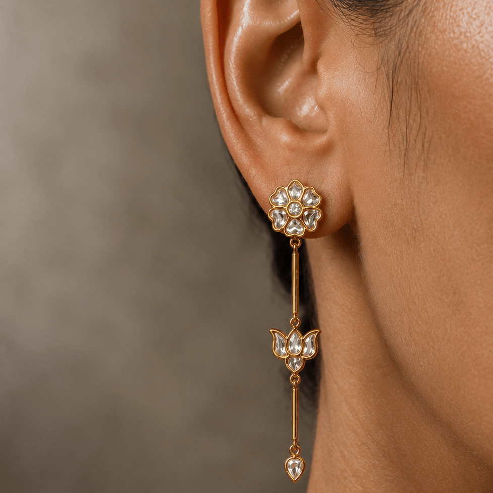 Padma Kundan Drop Earrings – Red & White - Suramya Designs