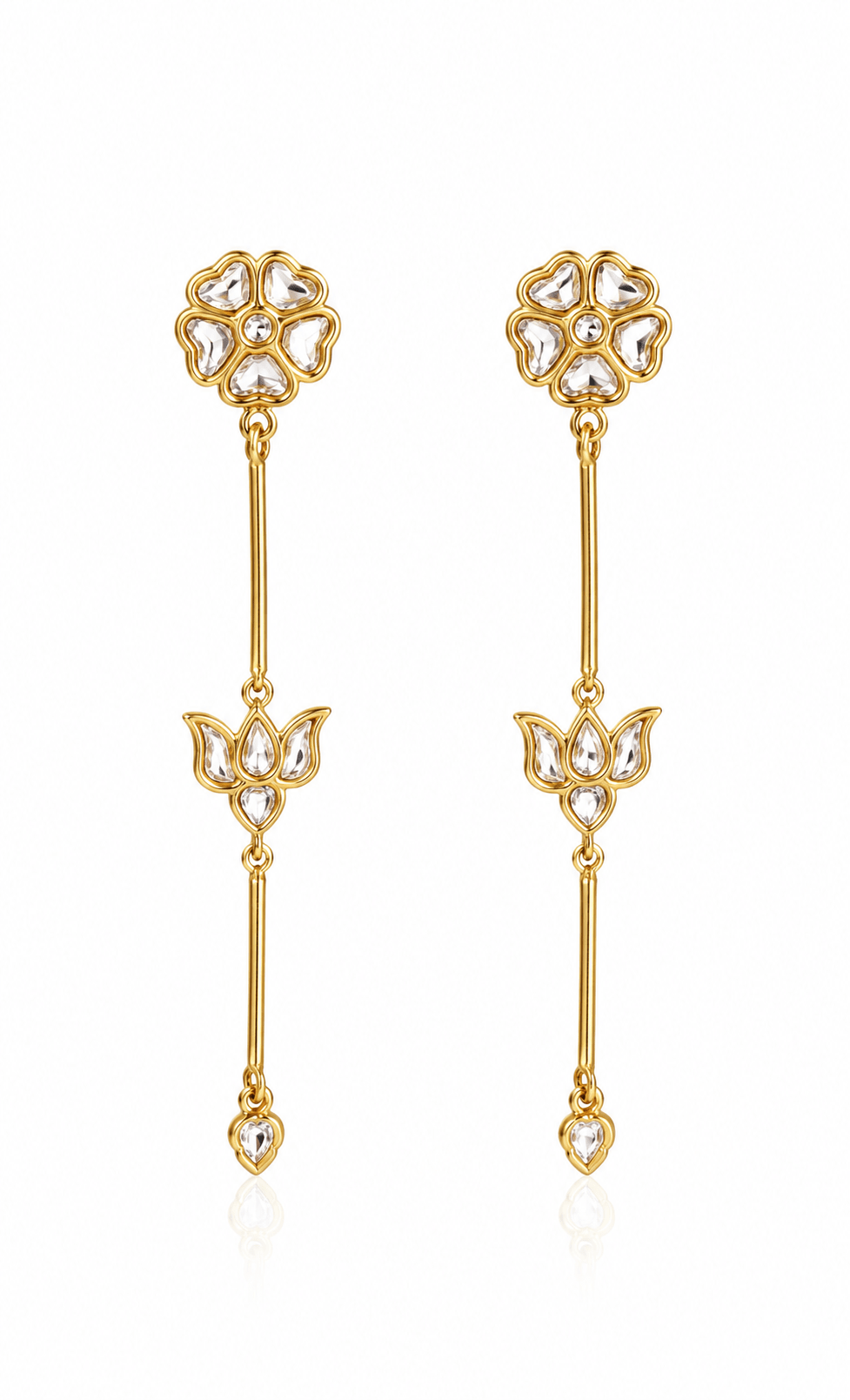 Padma Kundan Drop Earrings – Red & White - Suramya Designs