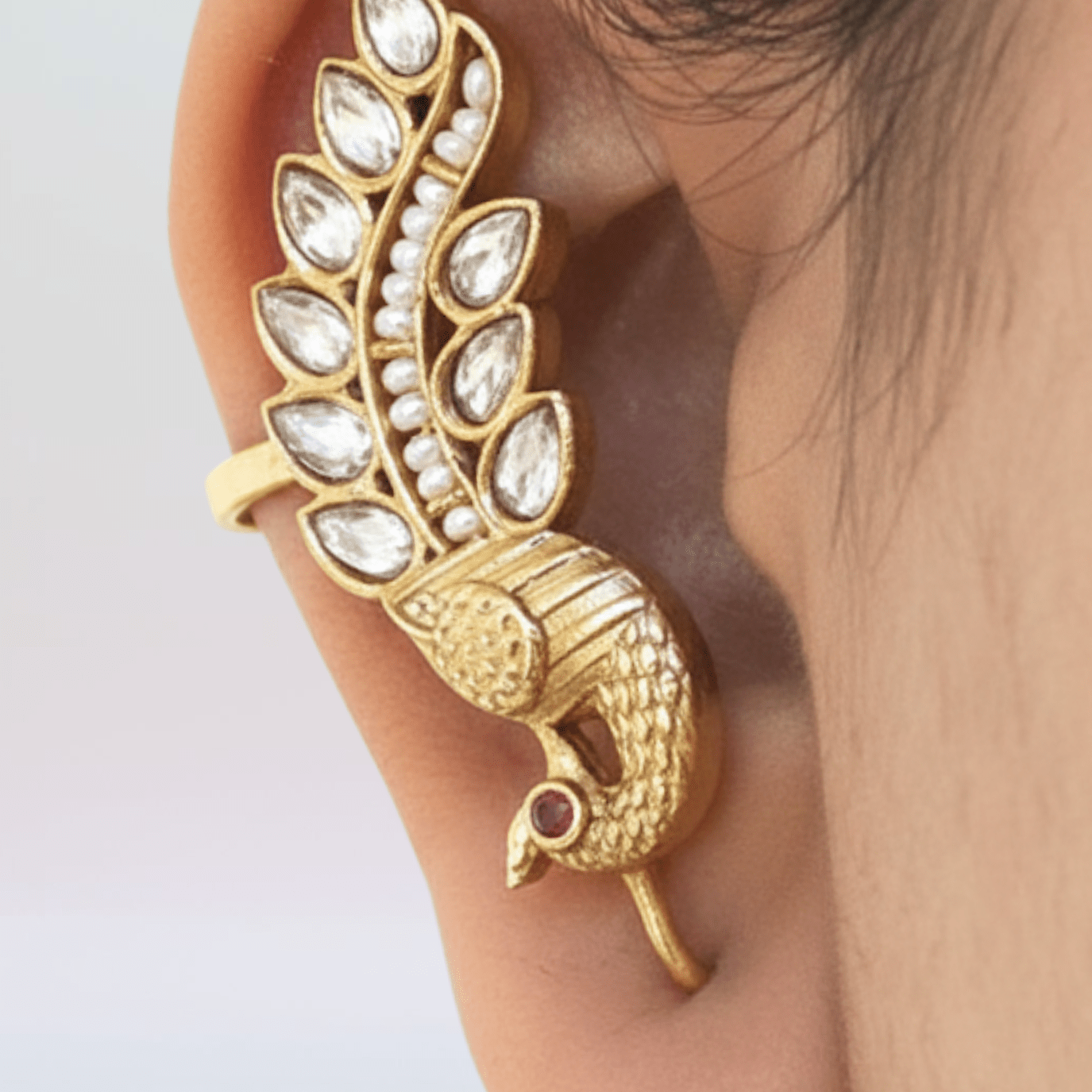 Peacock Ear Cuff Kundan and Feroza - Suramya