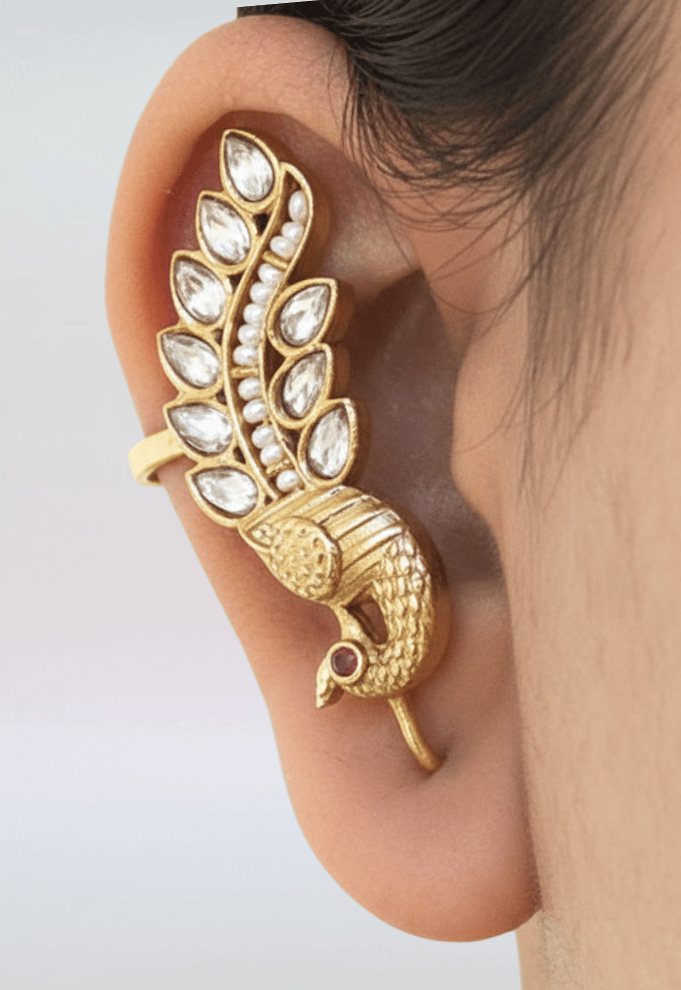 Peacock Ear Cuff Kundan and Feroza - Suramya
