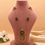 Peacock Enamel Long Necklace Set with Matching Studs - Suramya
