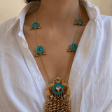 Peacock Enamel Long Necklace Set with Matching Studs - Suramya