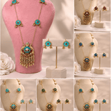 Peacock Enamel Long Necklace Set with Matching Studs - Suramya