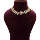 Pink & Blue Mixed Stone Kundan Necklace Set - Suramya Designs