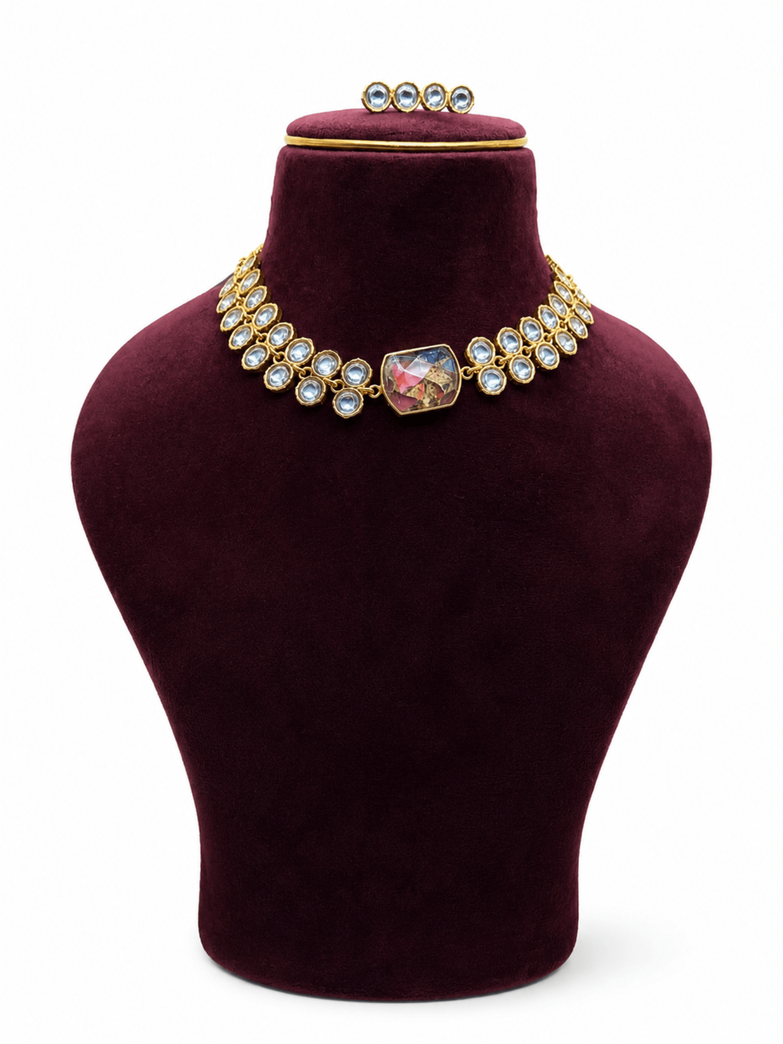 Pink & Blue Mixed Stone Kundan Necklace Set - Suramya Designs